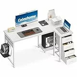 Coleshome Eckschreibtisch, 120x70cm Schreibtisch L Form mit 4 Schubladen, Umkehrbarer Computertisch for Büro Arbeitszimmer Schlafzimmer, Weiß