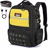 AIRAJ Werkzeugrucksack 46x40x18 cm, Werkzeug Rucksack mit 23 Taschen, Vollöffnungs-Design für Elektriker & Bauarbeiter (mit Doppelschicht-Teilebeutel)