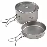 Lixada 2pcs Camping Cookware Set Titanium Pot Pan Cooking Set with Foldable Handles Mesh Carry Bag