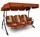 Angerer Freizeitmöbel GmbH Hollywoodschaukel Ibiza - Gartenschaukel Made in Germany - Schaukel zum Sitzen, Liegen und Entspannen - mit Bett-Funktion - einfache Montage (Rot-Terra-Beige Gemustert)