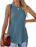 WIHOLL Tank Top Damen Sommer Oberteile Elegant Ärmellose T Shirts Basic Shirt Rundhalsausschnitt Graublau L