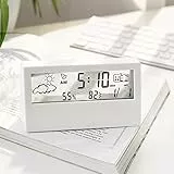 Greensen Thermometer Innen/Ausen, Digitale LCD-Hygrometer mit LED-Anzeige Hygrometer Thermometer für Zuhause Schlafzimmer Büro (Weiß Transparent)