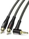 RAWAUX Cinch auf Klinke 3.5mm Kabel 90 Grad 3.5mm Klinke zu 2 Cinch Kabel 24K Vergoldete Stereo Chinch Audio Kabel für TV, Smartphone, Laptop, Heimkino, Verstärker (2M, 3.5 x 2 Chinch - Schwarz)