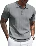 COOFANDY Poloshirt Herren Kurzarm Regular Fit Golf Shirt Sommer Polohemd Strick Freizeit Button Down Polo Dunkelgrau XL