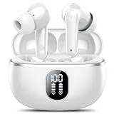 2026 Kopfhörer Kabellos Bluetooth 5.4, Bluetooth Kopfhörer Sport HiFi Stereo, In Ear Kopfhörer mit 4 ENC Noise Cancelling Mics, Tiefer Bass, 50Std mit LED-Anzeige, in Ear Ohrhörer IP7 Wasserdicht Weiß