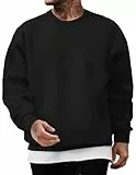 JMIERR Sweatshirt Herren Langarm Freizeit Pullover Rundhalsausschnitt Sweatshirts Winter Hoodies Loose Fit Schwarz L