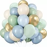 Luftballons Grün Blau Gold, 60 Stück Luftballons Salbeigrün Blaue Gold, Helium Ballons Grüne Blaue mit Latex Ballons Sand Weiß für Geburtstag Babyparty Hochzeit Jugendweihe Taufe Party Dekoration