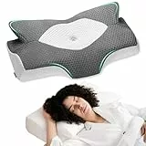 Elviros Orthopädisches Nackenkissen aus Memory Foam, Ergonomisches Kopfkissen Nackenschmerzen, für Rücken, Seiten und Bauchschläfer, Waschbarer, Kühler Kissenbezug, 64×(11,5/13)×40 cm