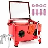 Arebos Sandstrahlkabine 90 Liter | Sandstrahlgerät mit Strahlpistole mit 4 Keramikdüsen | zur Aufbereitung | Arbeitshandschuhe | Sichtfenster inkl. 4 Ersatzfolien