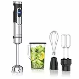 Arendo - Stabmixer Edelstahl 1500 Watt Set - Pürierstab - Turbotaste – 4 flügeliges Messer - Schneebesen – Doppel-Rührquirl