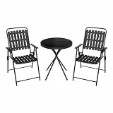 WOLTU Balkonmöbel 3 teilig Balkonstuhl Klappbar mit Balkontisch Runder Bistrotisch mit 2 Stühlen Gartenstühle bis 160 kg belastbar Wetterfest & Stabil, Gartenmöbel für Balkon Terrasse Garten, Schwarz