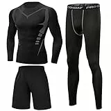 Terecey Kompressionsanzug Herren Set Kompressionsshirt Leggings Sportshorts 3pcs Set Fitness Bekleidung Kompression Sportbekleidung für Training Laufen Radfahren Gym