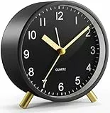 YouJabz Analoger Wecker, Silent Non Ticking mit Nachtlicht, Batteriebetrieben, Modischer Runder Metall Wecker für Büro, Schlafzimmer, Ältere, Erwachsene, Kinder, Einschulung Geschenk (Schwarz)