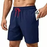 HEOAARG Badehose Herren Badeshorts Lang Mit ReißVerschlusstasche Kurze Hosen Herren Schnelltrocknend Sporthose Kurz Shorts Atmungsaktiv Schwimmhose Mit Meshfutter，Elastisch Tunnelzug，Marineblau，XL