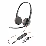 Poly Blackwire 3225 Schnurgebundenes Headset – Noise Cancelling-Mikrofon – Stereo-Design – Verbindung mit PC/Mac/Mobilgeräten über USB-C, USB-A oder 3,5 mm – Kompatibel mit Teams, Zoom