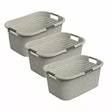 Rotho Country 3er-Set Wäschekorb 40l | Wäschebox in Rattan-Optik | mit Griffen, leicht zu tragen | robust & langlebig | einfach zu reinigen & hygienisch | beige
