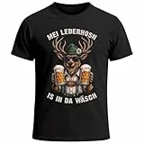 MoonWorks® Herren T-Shirt für das Oktoberfest – MEI Lederhosen is in da Wäsch – Ersatz Tracht Hirsch Fun-Shirt Trachtenshirt Bierfest Outfit Statement Spruch Saufen lustig Schwarz XXL