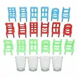 Alomejor Spiel mit Stühlen, 18 Plastikstühle und 4 Glasbecher, Trinkspiel für Party-Reiseaktionen