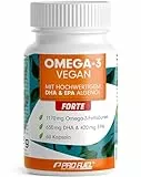 Omega-3 vegan FORTE - 60 Kapseln - 2000 mg Algenöl pro Tag - hochdosiert mit 630mg DHA + 420 mg EPA - vegane Omega-3 Algenöl Kapseln - DHA:EPA Verhältnis 3:2 - laborgeprüft mit Analyse-Zertifikat