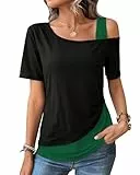 ZASFOU Damen Sommer Kurzarm Tops Off Shoulder T Shirt Locker Shirts Lässig Tunika Bluse Oberteile Geschenk für Frauen