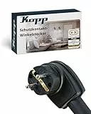 Kopp Schutzkontakt-Winkelstecker in Schwarz - Vollgummi-Stecker mit Knickschutzhülle - IP44 Schutzkontaktstecker für Strom-Kabel bis 3 x 2,5 mm² - Bruch- & schlagfester Kabel-Stecker 250V~