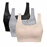 Vertvie Womens Strech Ohne Buegel Push up Yoga Sports BH Bra Top Set Fuer Fitnesstraining Polsterung 3er Pack(EU L/Tag XL,Schwarz+Haut+Hellgrau)