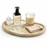 WORHE Tablett aus Naturtravertin, Schmucktablett in Sonderform, Ringablage aus Marmor für Badezimmerablage, Nachttisch, Schminktisch, Beistelltisch, Wohnaccessoires, Beige (Mitte) (DEN25)