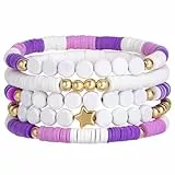 Emibele TS Freundschaftsarmband Set 5 Stück, TS-inspiriertes Alphabet-Armband, Stapelbare Armbänder DIY-inspiriertes Armreif-Herstellungsset, Schmuck für Frauen Mädchen Teenager Konzert, Lila