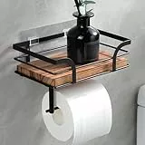 YIGII Toilettenpapierhalter Mit Ablage-Klopapierhalter Mit Feuchttücherbox, Klopapierhalter Holz, Wc Papier Halterung Ohne Bohrung, Selbstklebend&Wandmontage für Badzimmer