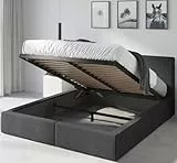Interbeds Polsterbett Hilton 160x200 Bettgestell mit Metall Lattenrost, mit Stauraum, ohne Matratze, Doppelbett, gepolsterter Bettrahmen, mit Bettkasten Schlafzimmerbett (Grau, 160x200cm)