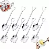 FANSEZQ 8 Stück 304 Edelstahl Spatenlöffel, schaufelförmiger kreativer Schaufelnetz roter Löffel, Kaffeelöffel, Wassermelonenlöffel Milchtee Kaffee Kaffee Zuckerlöffel Eisdessertlöffel (Silber)