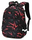 Cusangel Schulrucksack für jungen,kinderrucksäcke mit Brustgurt kinder,Grosse Kapazität Grundschulrucksack,Rucksack,ab der 1-7.Klasse mädchen (Rot & Schwarz)
