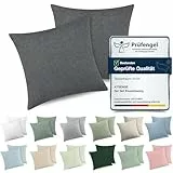 ATsense 2er Set Kissenbezug 40x40 cm - Gewaschene Baumwolle, Dunkelgrau Kopfkissenbezug mit Reißverschluss, Oeko-TEX Zertifiziert Weich, Nicht Lleicht Verformbar