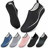 Wasserschuhe Damen Herren Badeschuhe Schwimmschuhe Schnell Trocknend Aquaschuhe rutschfeste Strandschuhe Surfschuhe Barfußschuhe Beach Pool Unisex(Linien Schwarz 42 EU)