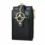 Cynure Damen & Herren Leder RFID Blocking Kartenhalter Slim Small Zipper Keychain Fronttasche Geldbörse mit 2 ID Fenster, 1-Plain Black