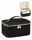 Prite Groß Kosmetiktasche für Damen Reise Kulturtasche in Gestepptem Design Tragbare Kulturbeutel oder Make Up Tasche mit Griff und Abnehmbarem Trenner (Schwarz)