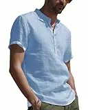 YAOBAOLE Herren Leinenshirt Leinen Hemd Spring Sommer Leicht Freizeithemd für Männer Hellblau L