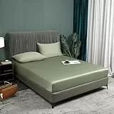 DXHOME Bambus Spannbettlaken 200x200 cm Salbeigrün Grün Antibakteriell Weich Spannbetttücher Kühlende 100% Bambus Spannbetttuch Set Doppelbett Uni Leintuch für Hohe Matratze Hoher Steg bis 25-30 cm
