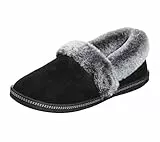 Skechers Cozy Campfire - Team Toasty Flache Hausschuhe Damen, Schwarz (Black Microfiber Suede/Faux Fur Line Blk), 39.5 EU