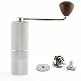 Hanseküche Kaffeemühle - Manuelle Kaffeemühle mit Präzisions-Edelstahlmahlwerk und Holzgriff - Kegelmahlwerk für Espresso, Espressomühle, Edelstahl (Silber Matt))