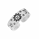 81stgeneration Zehenring aus Sterlingsilber mit Eingravierten Sonne, Mond und Sternen | Celestial Midi-fingerringe für den Kleinen Finger, Verstellbar, für Damen | 925 Silber Fußschmuck für Damen