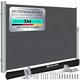 KESSER® Alu-Seitenmarkise Ausziehbar & Blickdicht 300 x 180 cm | Garten-Sichtschutz & Windschutz mit Aufrollautomatik für Balkon & Terrasse | Seitenrollo inkl. Regencover mit Wandhalterung Dunkelgrau