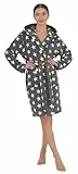 Brandsseller Damen Bademantel mit Sternen S/M – Weicher Morgenmantel aus Mikrofaser mit Kapuze – Öko-Tex zertifiziert – Perfekt für Zuhause & Wellness – Grau/Weiß