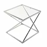 Versa Trento Beistelltisch für das Wohnzimmer, Schlafzimmer oder die Küche. Moderner, niedriger Tisch, Maßnahmen (H x L x B) 51 x 51 x 51 cm, Glas und Metall, Farbe: Silber