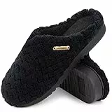 LongBay Damen Hausschuhe mit Memory Foam und Plüsch rutschfeste Pantoffeln Schwarz,L