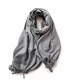 KARMA.DIEM Cashmere Merino Mix - Super Weicher XXL Schal - 180x65cm - Made in Spain - Unisex - Pashima/Stola/Extra Breit für Mann & Frau (Hellgrau)