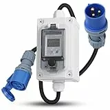 SWAWIS Mobiler Digitaler Stromzähler mit CEE-Stecker 230V IP67 Stromverbrauchsmesser KWH Stromzähler Steckdose mit LED/Reset, Stromverbrauch Messgerät für Wohnmobile Elektrofahrzeuge Haushalte
