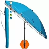 4smile Sonnenschirm Strand SunnyJoy, Blau - UPF 50+ Strandschirm Ø 200 cm, sicherer Sonnenschutz Strand, Strandschirm windfest stabil - Sonnenschirm mit Schutzhülle