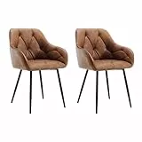 WOLTU Esszimmerstühle 2er Set, für Esszimmer Wohnzimmer, ergonomische Küchenstühle gepolstert mit Armlehnen, Metallbeinen, Sitzfläche aus Vintage-Kunstleder, Braun