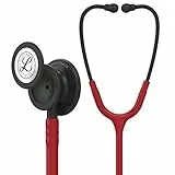 3M Littmann Classic III Stethoskop zur Überwachung, Black-Edition Bruststück, Schlauchanschluss und Ohrbügel in Schwarz, burgunderroter Schlauch, 69 cm, 5868